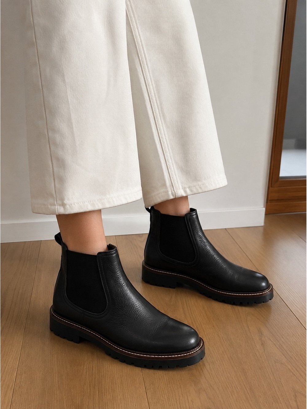 Caslon Black Leather Chelsea Ankle Boots Lug Sole Women’s Size 9M
